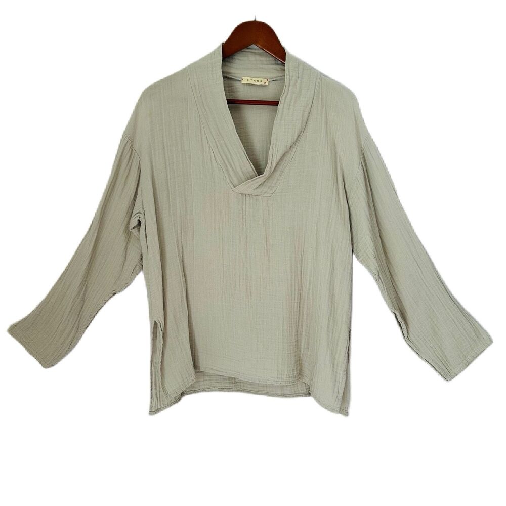 Stark  X Blouse Women XS Green Cotton Gauze USA Lagenlook Flowy Relaxed Boho